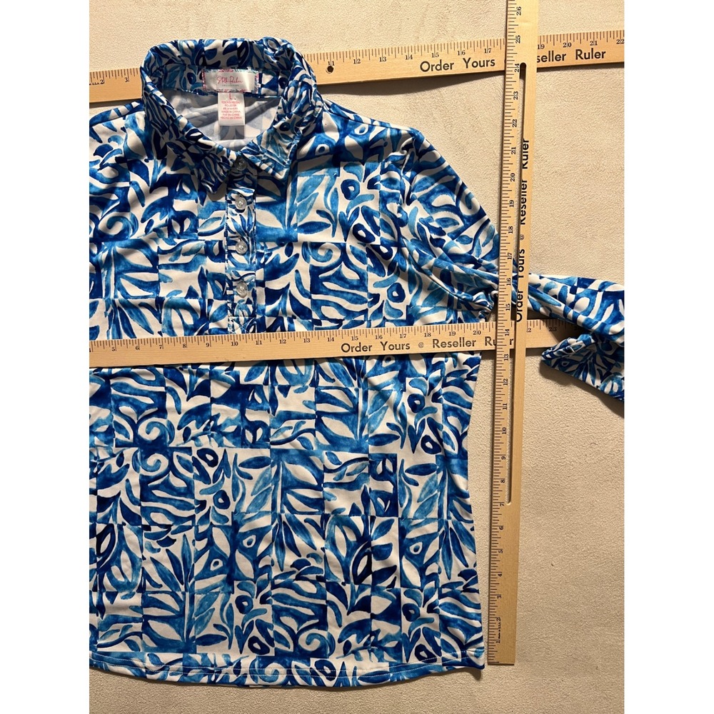 Stella Parker Collection Blue White Abstract Print Polo Shirt Womens Size Large - Picture 4 of 10